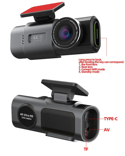 Dash Cam 4K UHD Built-In Wi-Fi Support GPS Ai-TechWorld 