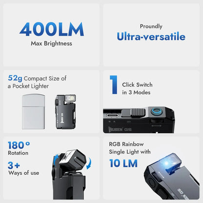 WUBEN G5 Rechargeable EDC Flashlight, 400 Lumens Dual Light Sources Mini Flashlight with RGB Light, Portable Pocket Flashlights Ai-TechWorld 