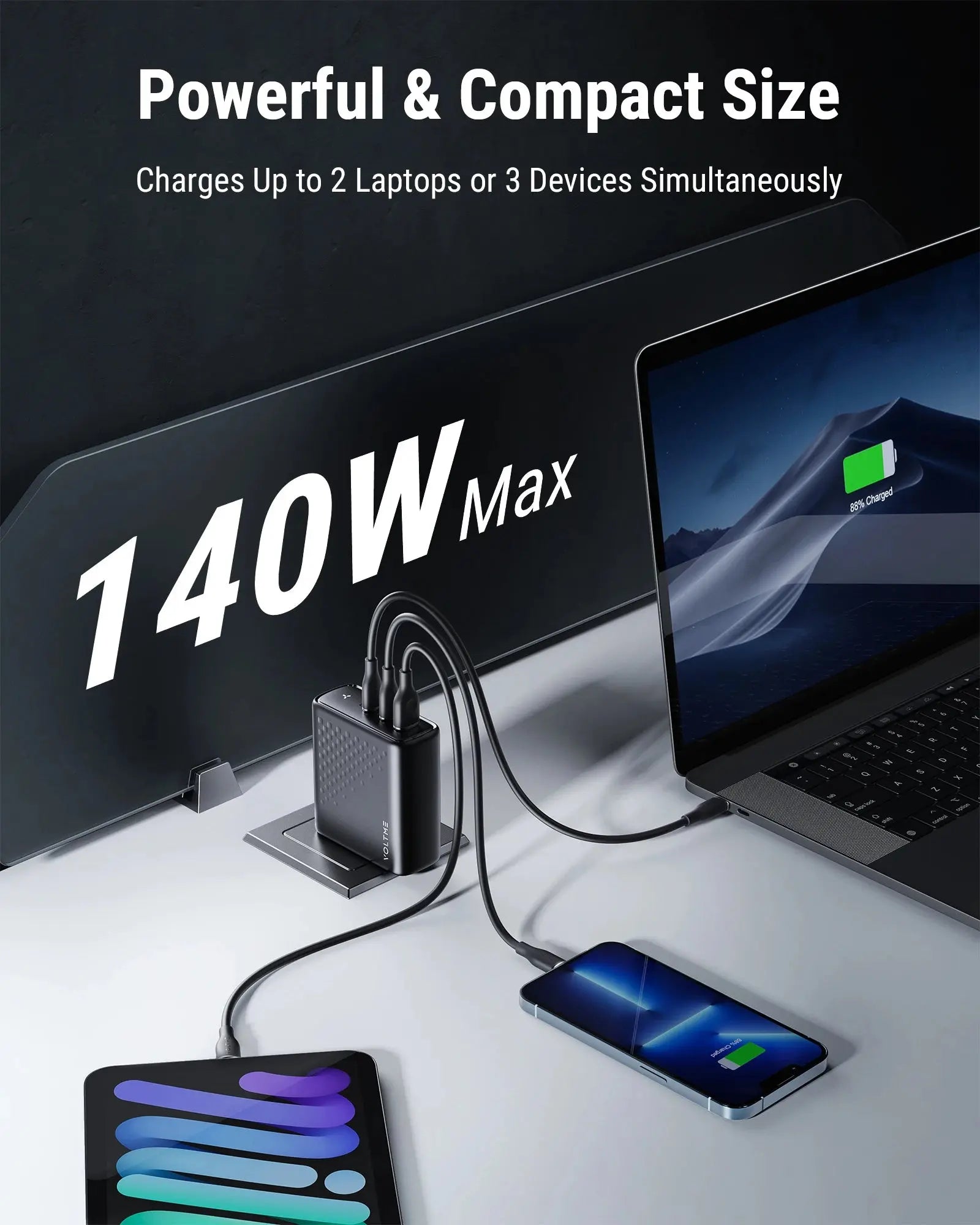 VOLTME GaN Charger 140W USB Type C PD3.1 Fast Charge For Macbook pro 16″ Quick Charge 5.0 Phone Charger For iPhone 15 Pro Max Ai-TechWorld 