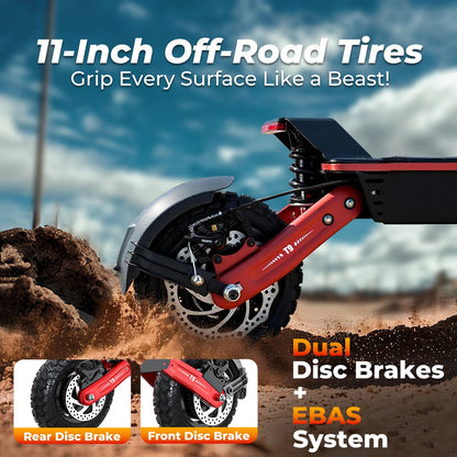 Electric Scooter for Adults, 1200WMotor Fast E Scooter, 11" Off-Road Tires, Up to 28 MPH Top Speed & 20 Miles Long Range, Dual B Ai-TechWorld 