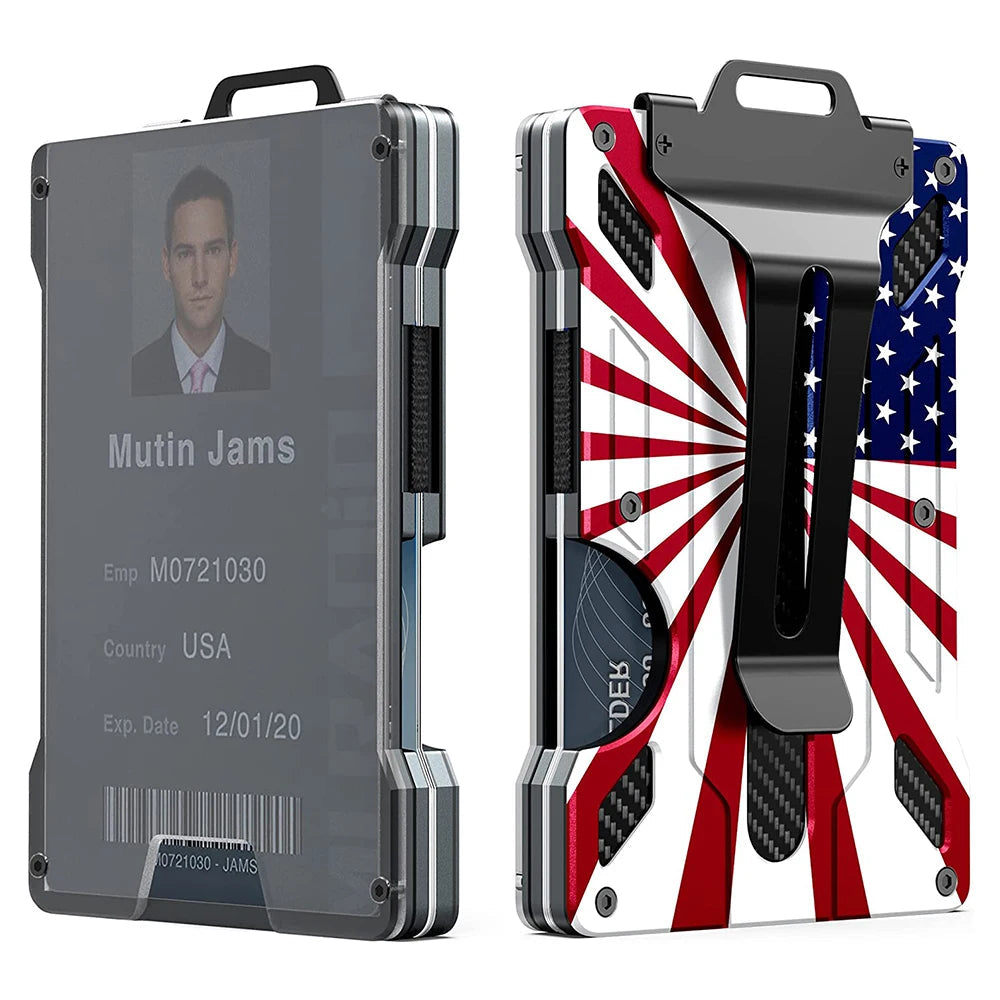 Wallet for Men Slim Aluminum Metal Money Clip with 1 Clear Window ID Badge Holder RFID Blocking Holds Up 15 Cards with Cash Clip Ai-TechWorld 