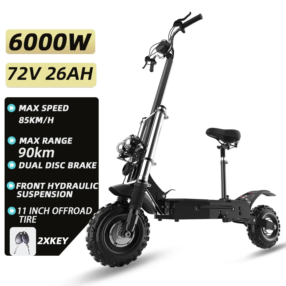 48-72V Electric Scooter for Adults 90KM/H 10-11''Tubeless Off Road Tire Hydraulic / SpringSuspension Foldable Escooter with Seat Ai-TechWorld 
