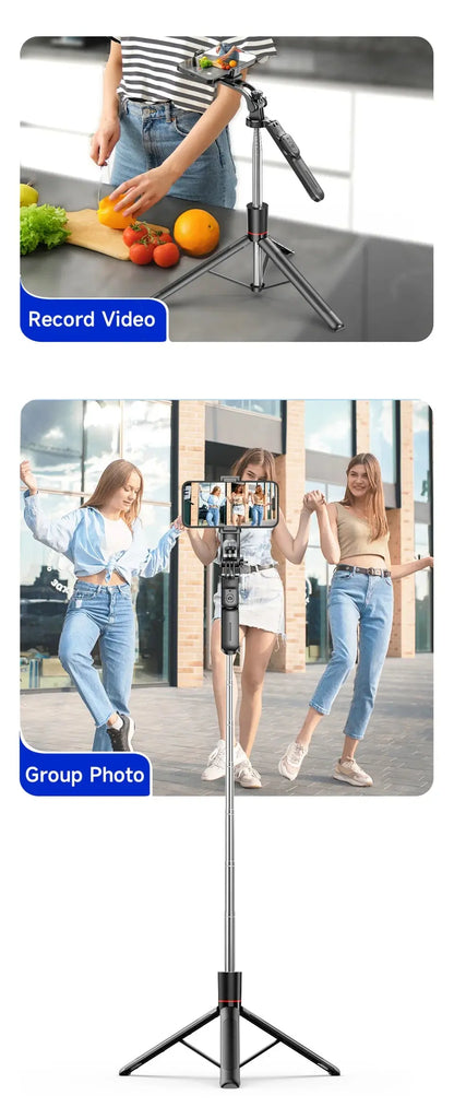 MEUYAG Selfie Stick Tripod with 1708mm Long Monopod Fill Light, Bluetooth Remote, 360° Rotation, 1/4 Interface, for mobile phone Ai-TechWorld 