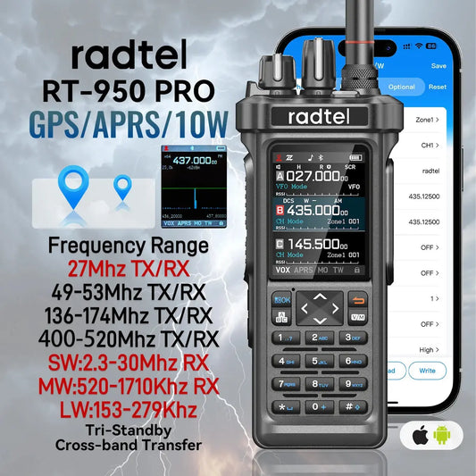 Radtel RT-950 PRO Bluetooth GPS APRS Programmable RGB Screen Frequency FM/SSB+71cm Dual-band 86mhz Ham Handtalkie W/ APP Ai-TechWorld 