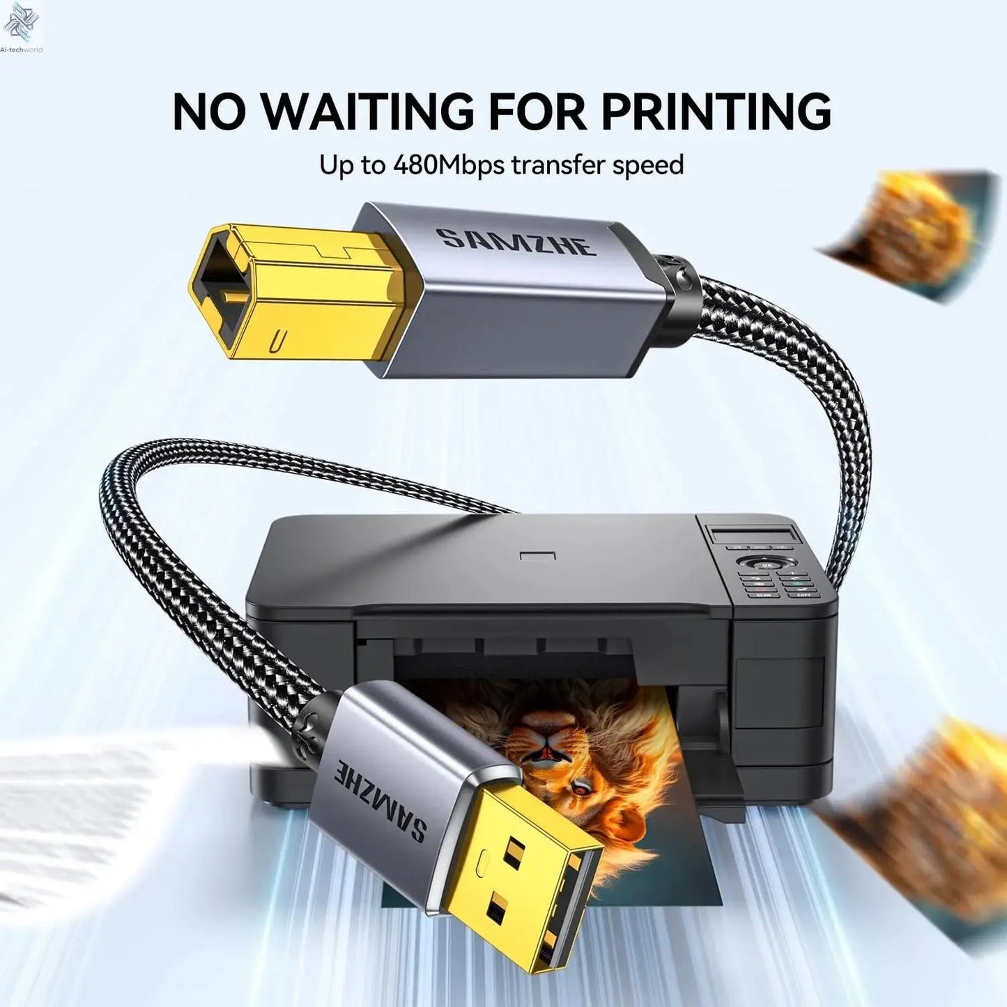 SAMZHE USB Printer Cable USB Type B Male to A Male USB 3.0 2.0 Cable for Canon Epson HP Printer DAC USB Printer Ai-TechWorld 
