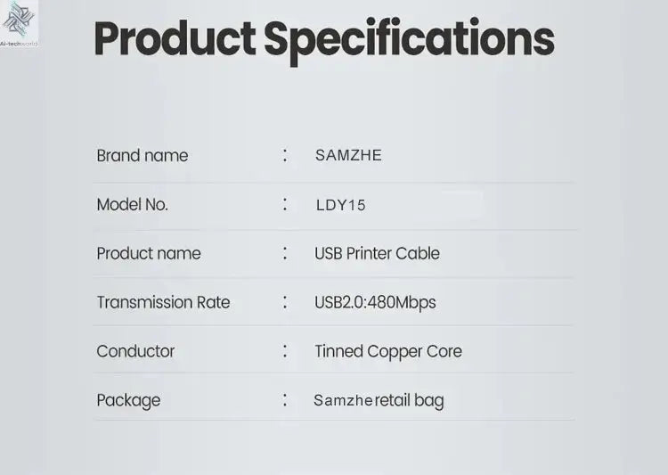 SAMZHE USB Printer Cable USB Type B Male to A Male USB 3.0 2.0 Cable for Canon Epson HP Printer DAC USB Printer Ai-TechWorld 