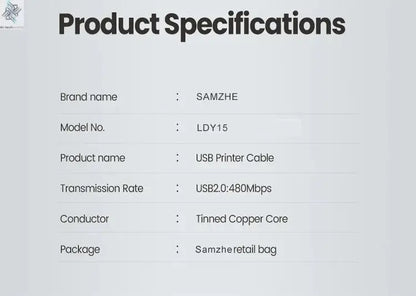 SAMZHE USB Printer Cable USB Type B Male to A Male USB 3.0 2.0 Cable for Canon Epson HP Printer DAC USB Printer Ai-TechWorld 