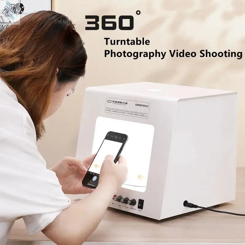 SANOTO Mini Photo Studio Photography Light Box Softbox Built-in Rotating Turntable For Jewelry Photography Video 3D Scanning Ai-TechWorld 