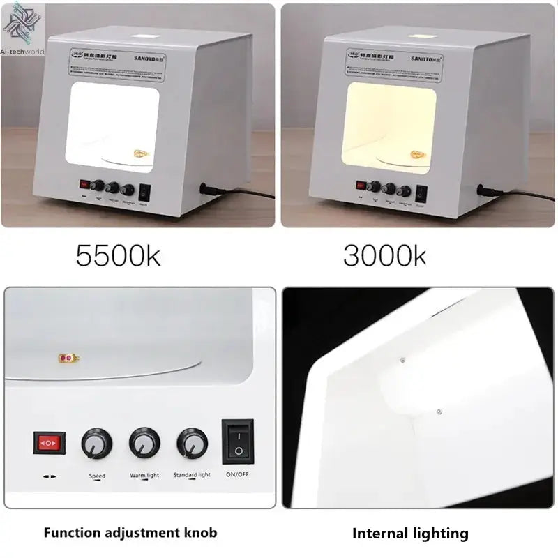 SANOTO Mini Photo Studio Photography Light Box Softbox Built-in Rotating Turntable For Jewelry Photography Video 3D Scanning Ai-TechWorld 