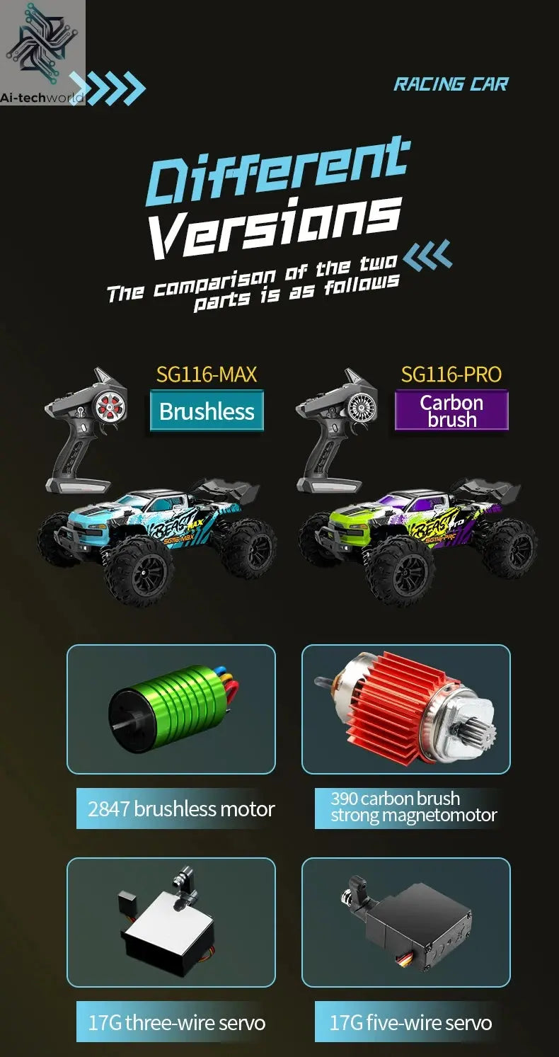 SG116 MAX 1:16 High Speed Drift Racing Car 80KM/H Brushless Motor 4WD SG316 MAX RC Off Road Car Monster Trucks Toy For Kids Gift Ai-TechWorld 