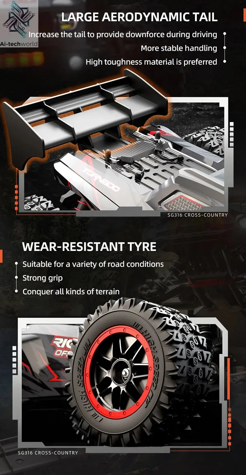 SG116 MAX 1:16 High Speed Drift Racing Car 80KM/H Brushless Motor 4WD SG316 MAX RC Off Road Car Monster Trucks Toy For Kids Gift Ai-TechWorld 