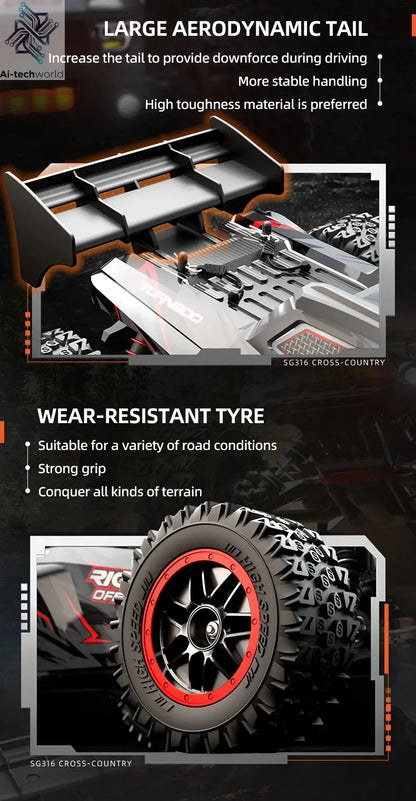 SG116 MAX 1:16 High Speed Drift Racing Car 80KM/H Brushless Motor 4WD SG316 MAX RC Off Road Car Monster Trucks Toy For Kids Gift Ai-TechWorld 