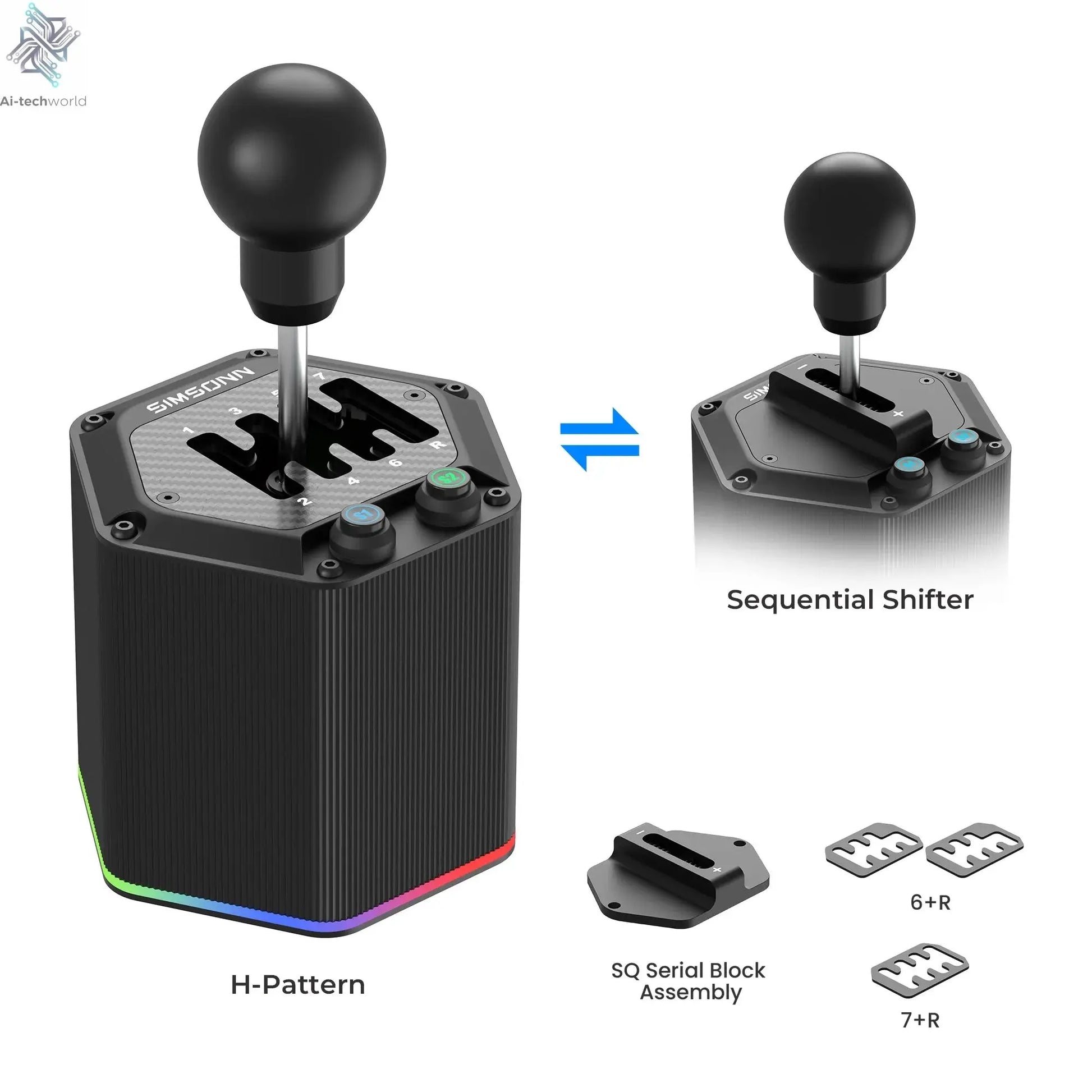SIMSONN HS Pro Shifter Dual Mode Hybrid H-Pattern/Sequential Shifter with 6+R and 7+R Gears Ai-TechWorld 