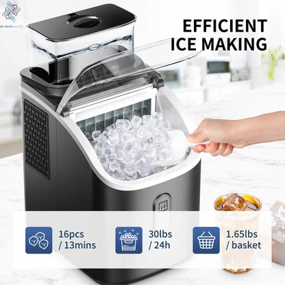SIMZLIFE Ice Cube Maker Machine with External Water Tank 34Lbs, 16Pcs Ready in 13 Mins Auto-Cleaning for Home Kitchen Office Bar - Ai-TechWorld