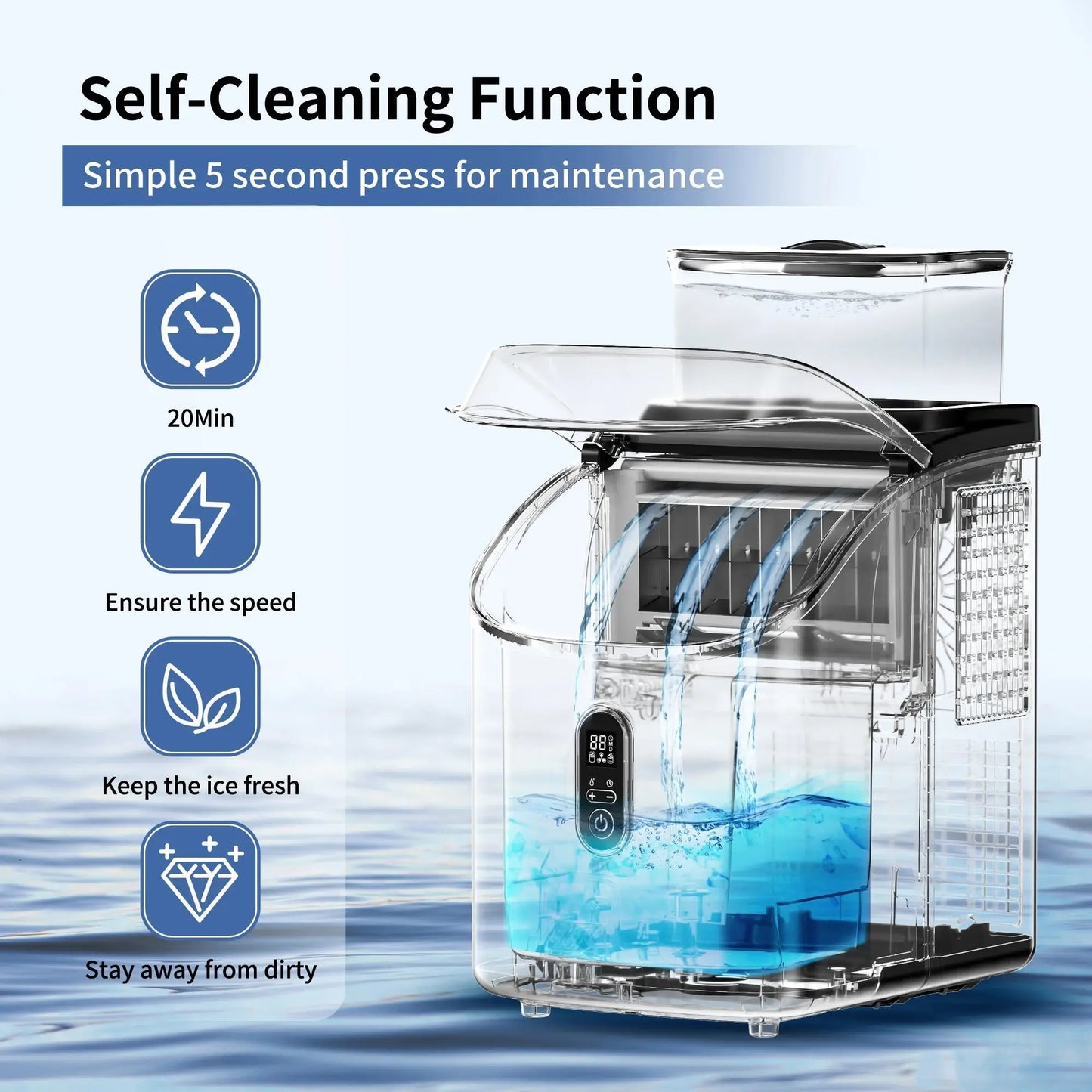 SIMZLIFE Ice Cube Maker Machine with External Water Tank 34Lbs, 16Pcs Ready in 13 Mins Auto-Cleaning for Home Kitchen Office Bar - Ai-TechWorld