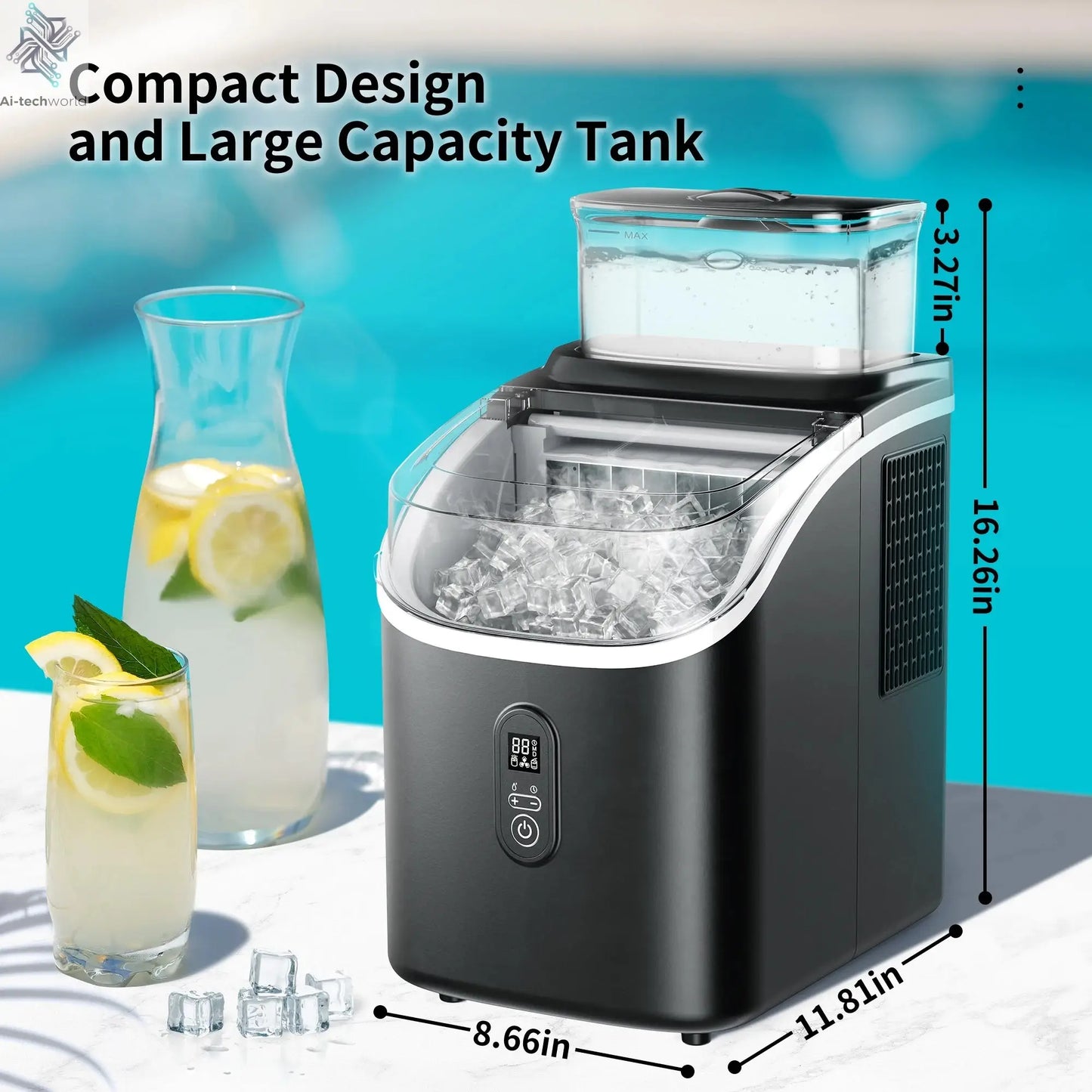 SIMZLIFE Ice Cube Maker Machine with External Water Tank 34Lbs, 16Pcs Ready in 13 Mins Auto-Cleaning for Home Kitchen Office Bar - Ai-TechWorld