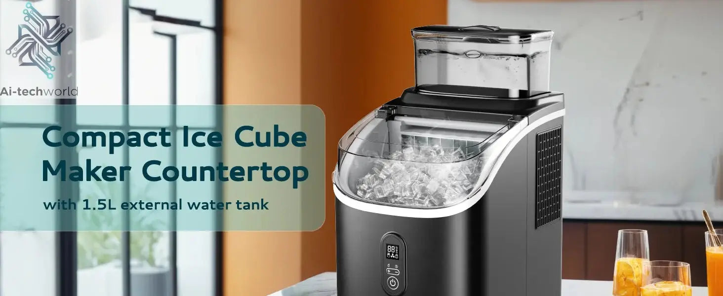SIMZLIFE Ice Cube Maker Machine with External Water Tank 34Lbs, 16Pcs Ready in 13 Mins Auto-Cleaning for Home Kitchen Office Bar - Ai-TechWorld