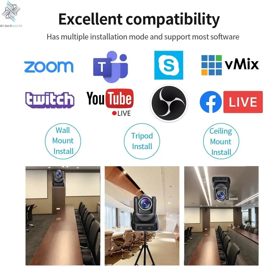 SMTAV New AI Tracking Camera POE NDI SDI PTZ Camera 30x + 8x Zoom Live Streaming Camera NDI HX 4.5 for Church Business Meeting - Ai - TechWorld