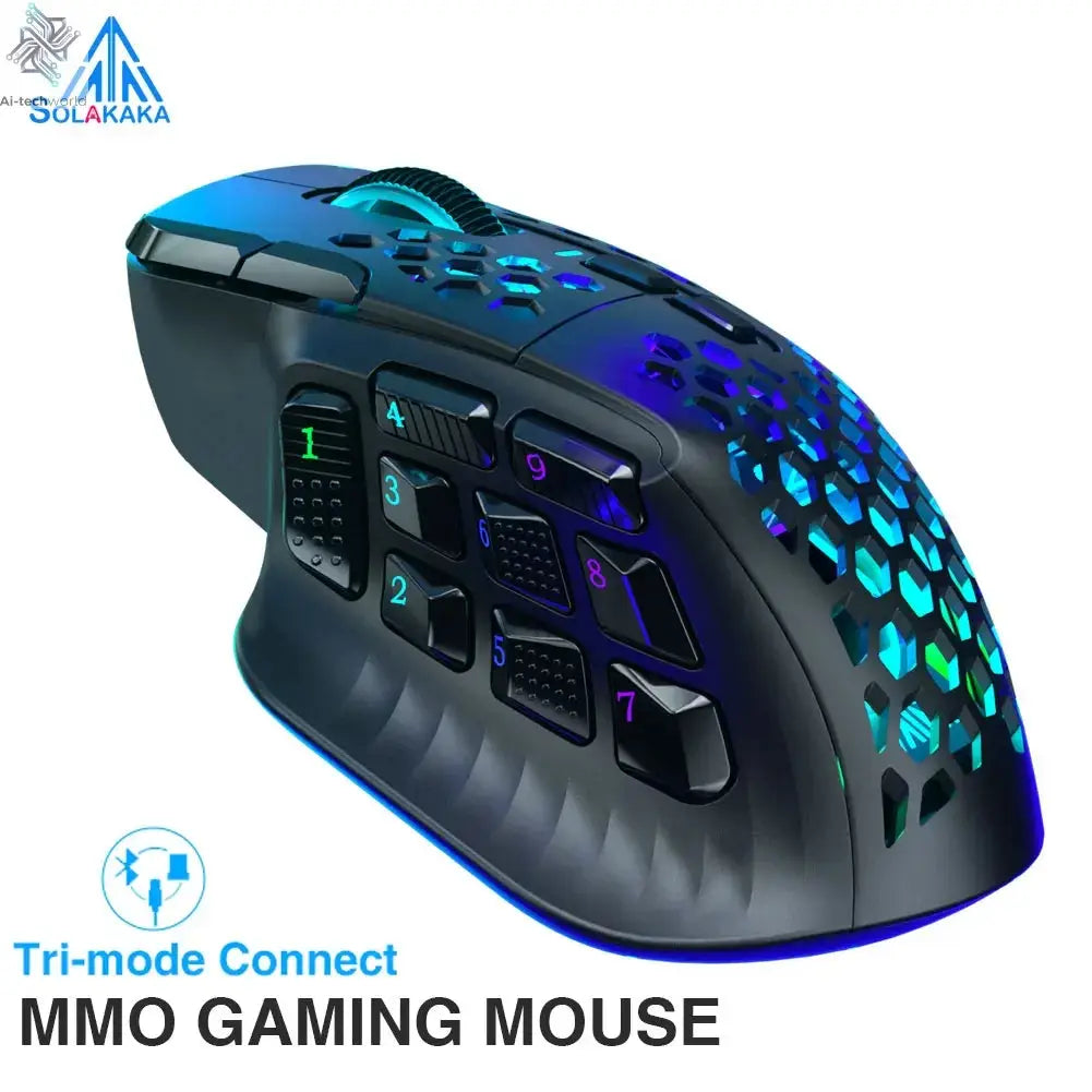 SOLAKAKA SM809 Pro Wireless MMO Gaming Mouse PAW3311 16 Side Buttons 24000 DPI RGB Honeycomb Programmable Macro Wireless mouse Ai-TechWorld 