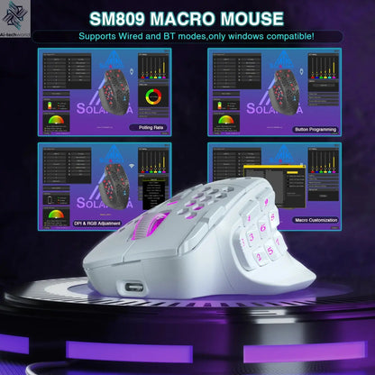 SOLAKAKA SM809 Pro Wireless MMO Gaming Mouse PAW3311 16 Side Buttons 24000 DPI RGB Honeycomb Programmable Macro Wireless mouse Ai-TechWorld 