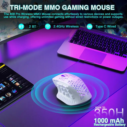 SOLAKAKA SM809 Pro Wireless MMO Gaming Mouse PAW3311 16 Side Buttons 24000 DPI RGB Honeycomb Programmable Macro Wireless mouse Ai-TechWorld 