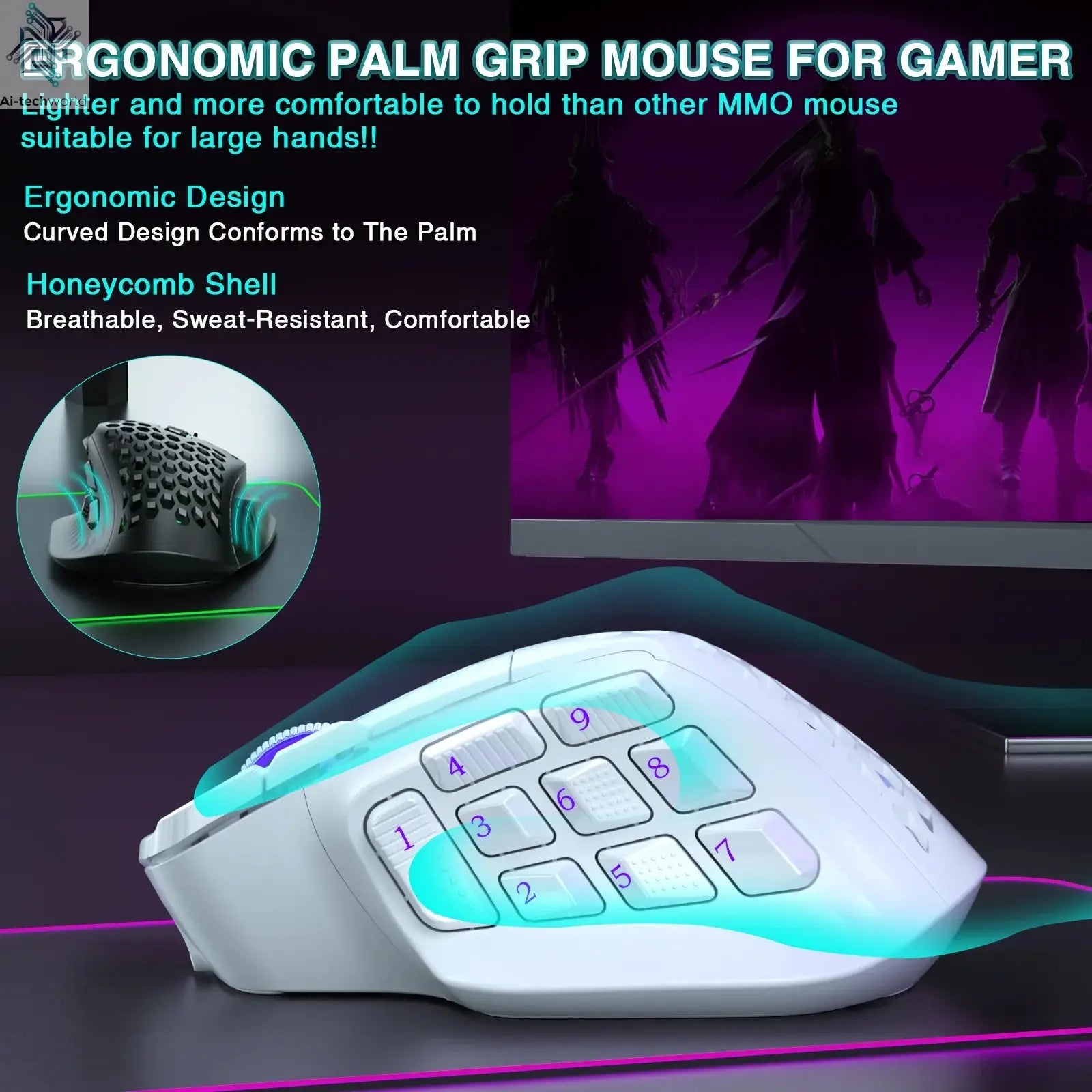 SOLAKAKA SM809 Pro Wireless MMO Gaming Mouse PAW3311 16 Side Buttons 24000 DPI RGB Honeycomb Programmable Macro Wireless mouse Ai-TechWorld 