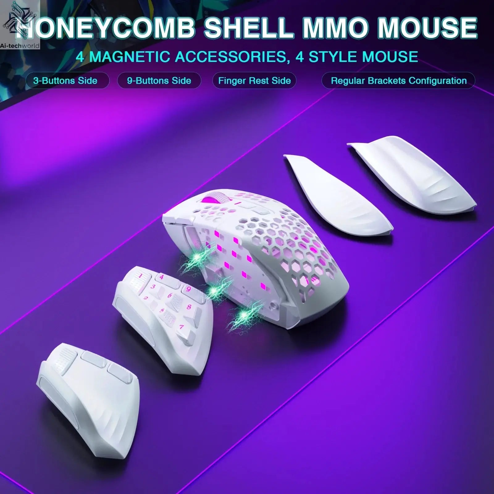 SOLAKAKA SM809 Pro Wireless MMO Gaming Mouse PAW3311 16 Side Buttons 24000 DPI RGB Honeycomb Programmable Macro Wireless mouse Ai-TechWorld 
