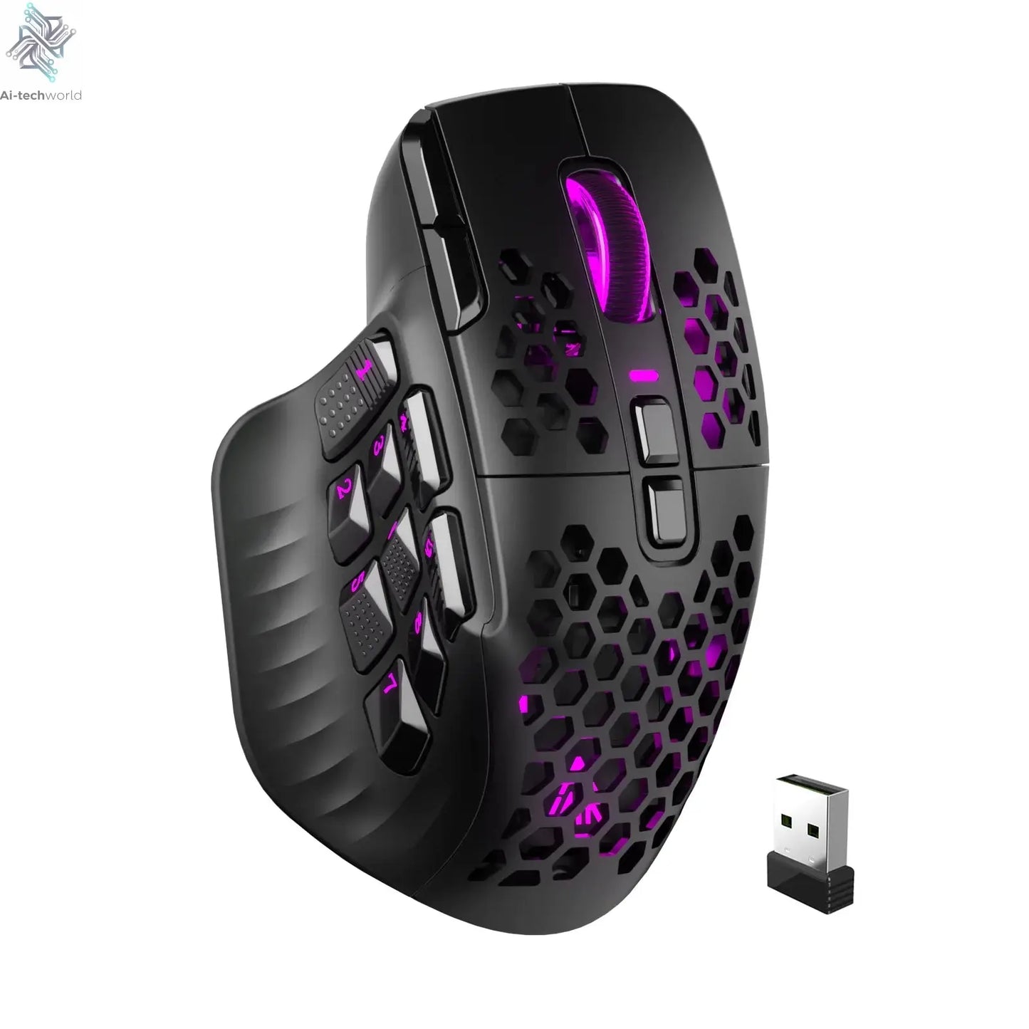 SOLAKAKA SM809 Pro Wireless MMO Gaming Mouse PAW3311 16 Side Buttons 24000 DPI RGB Honeycomb Programmable Macro Wireless mouse Ai-TechWorld 