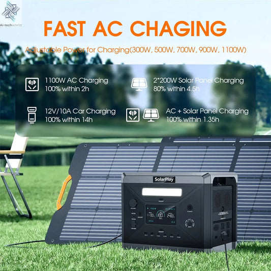 SOLARPLAY Q2501 Portable Power Station 2160WH LiFePO4 Battery with 2400W (4800W Peak) AC Output Solar Generator for Garden Party - Ai-TechWorld