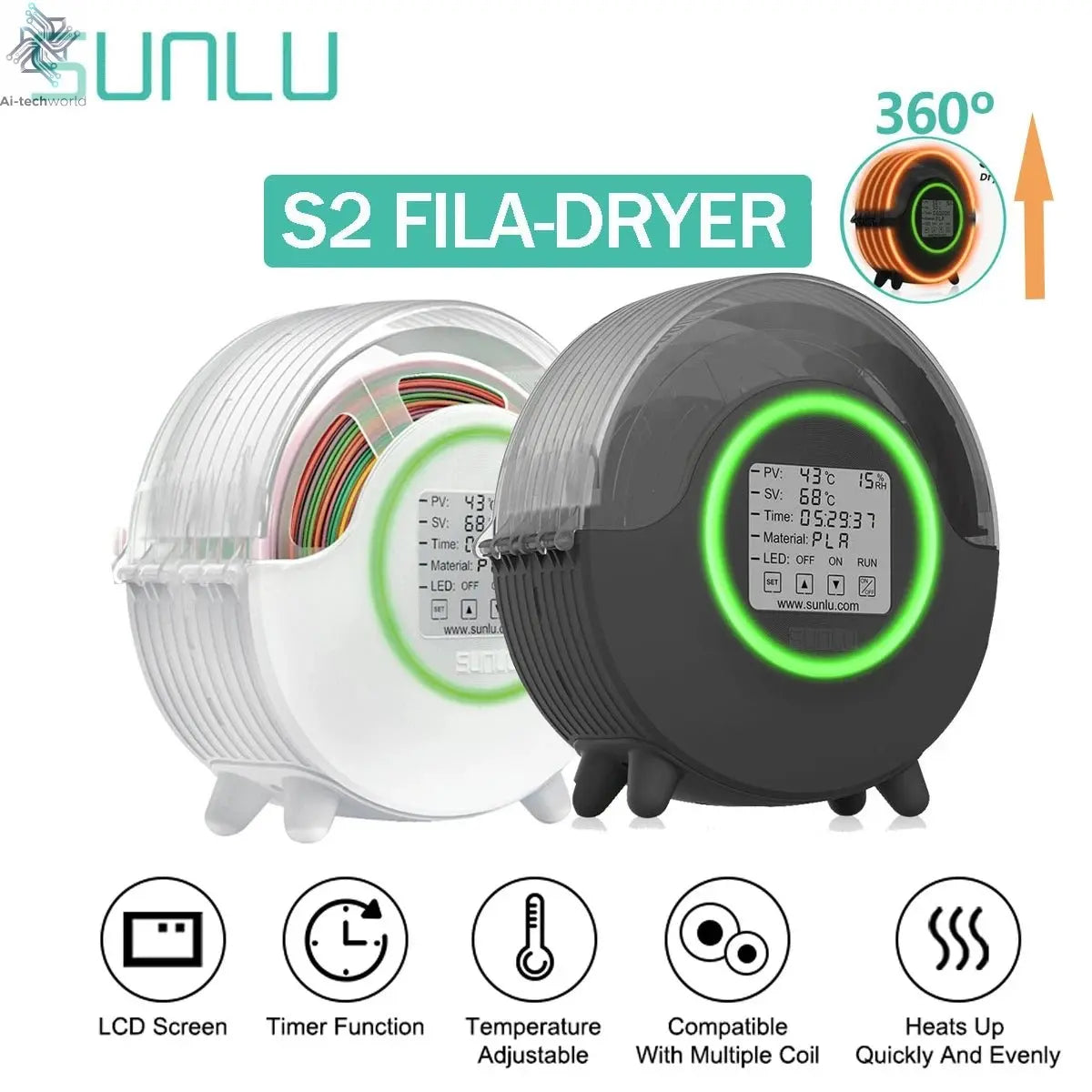 SUNLU 3D Filament Dryer Box - Keep Filament Dry, Storage Holder for 3D Printer Ai-TechWorld