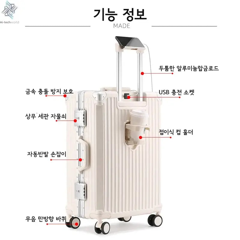 SUSHIMU Suitcase Travel Suitcase Men 20 24 26 Carry-On Luggage Women PC Aluminum Frame Trolley Case TSA password lock Ai-TechWorld 