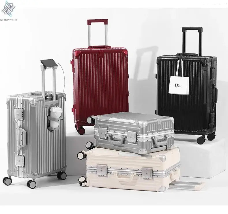 SUSHIMU Suitcase Travel Suitcase Men 20 24 26 Carry-On Luggage Women PC Aluminum Frame Trolley Case TSA password lock Ai-TechWorld 