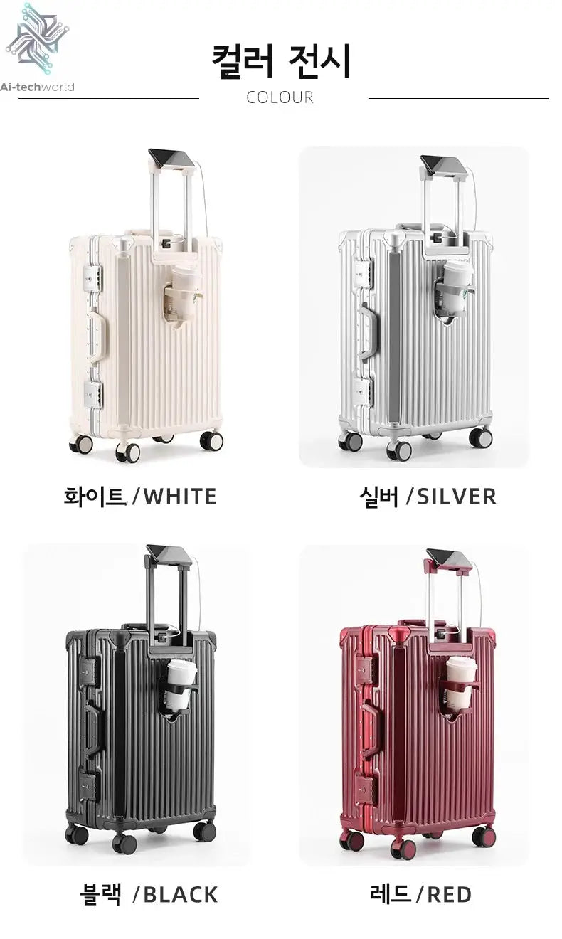 SUSHIMU Suitcase Travel Suitcase Men 20 24 26 Carry-On Luggage Women PC Aluminum Frame Trolley Case TSA password lock Ai-TechWorld 