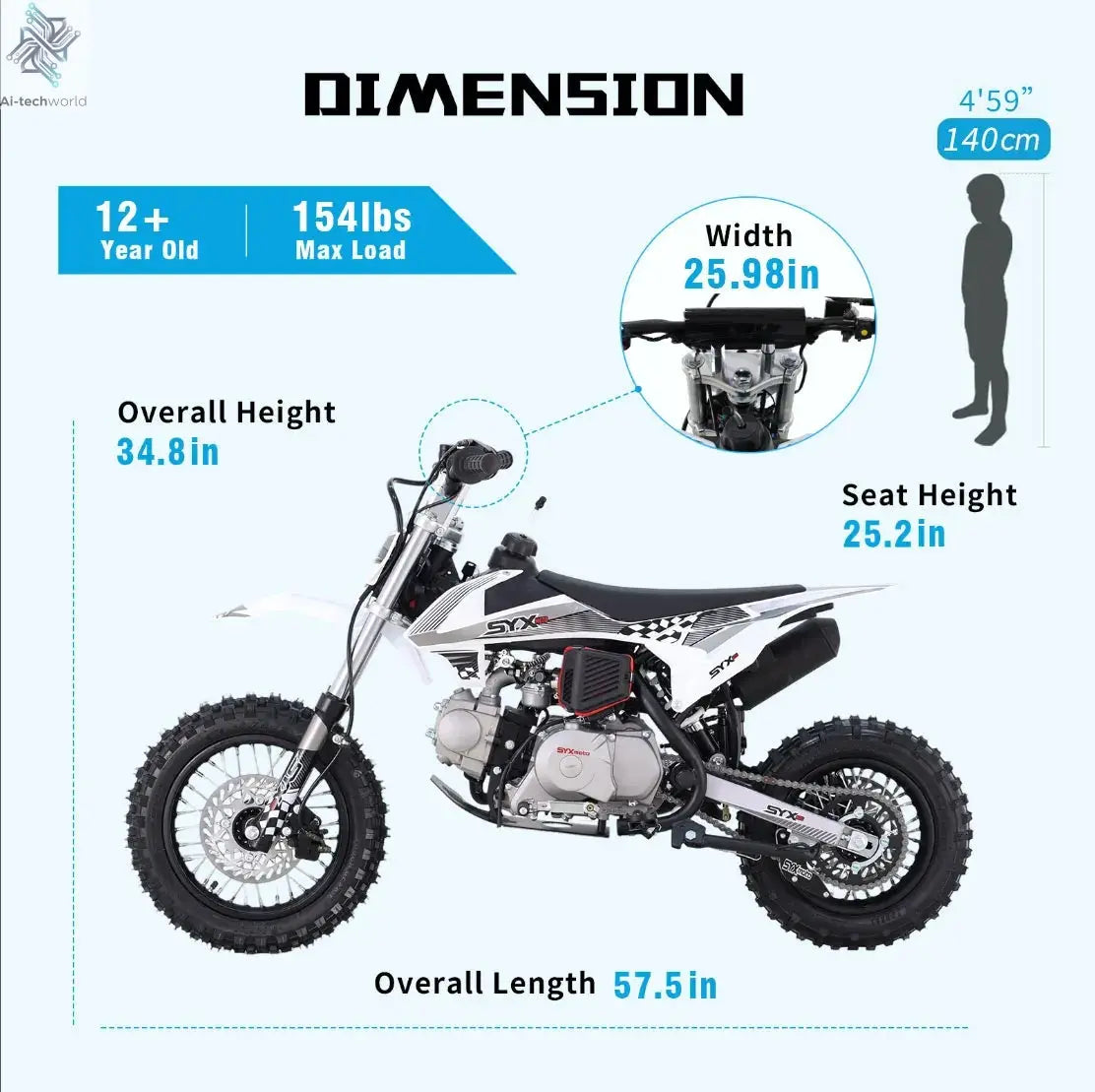 SYX MOTO 110cc Dirt Bike Motorcycle for Teens & Adults Automatic Clutch Electric Start 4-Stroke Gas-Powered Off-Road Bike Ai-TechWorld 