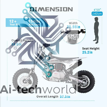 SYX MOTO 110cc Dirt Bike Motorcycle for Teens & Adults Automatic Clutch Electric Start 4-Stroke Gas-Powered Off-Road Bike - Ai-TechWorld