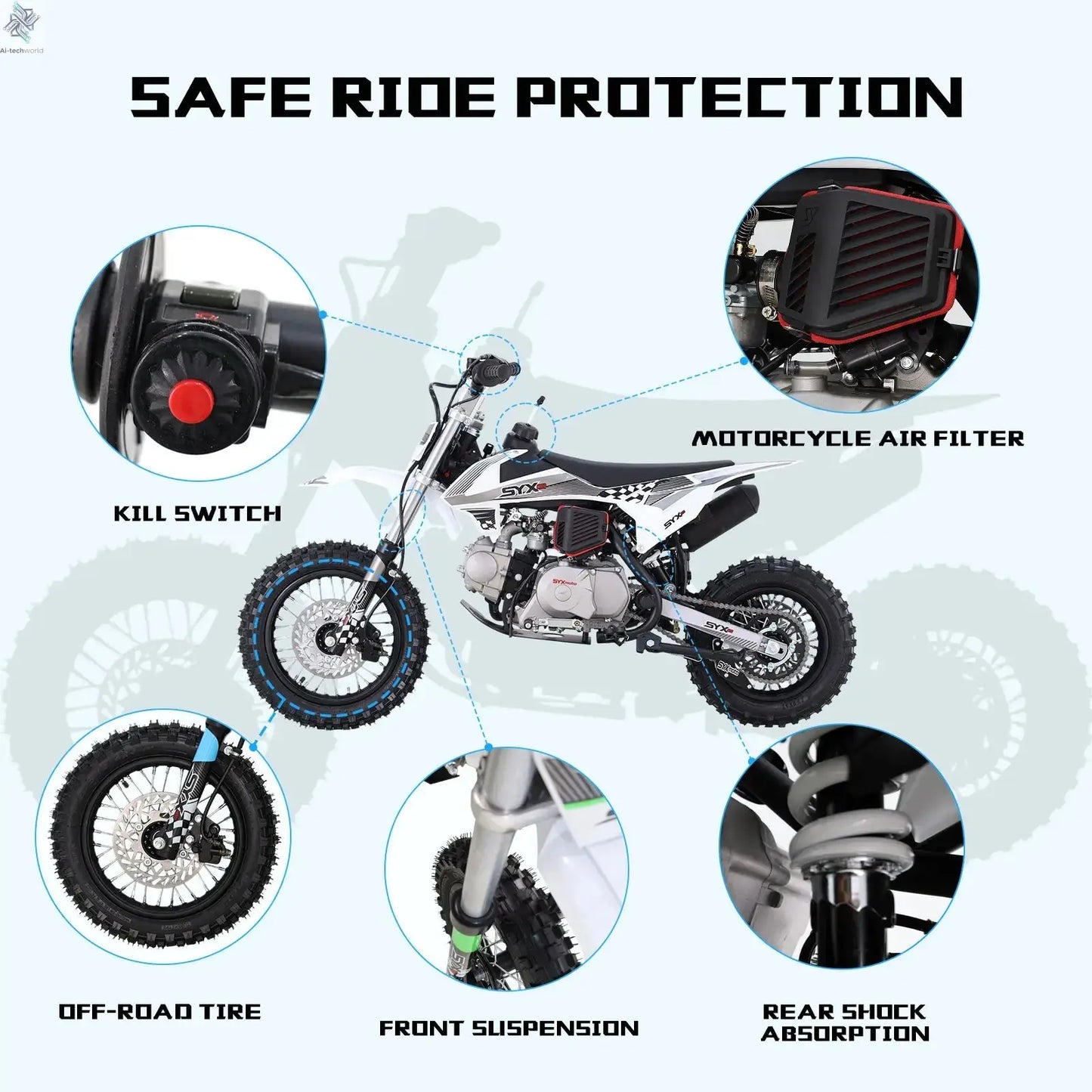 SYX MOTO 110cc Dirt Bike Motorcycle for Teens & Adults Automatic Clutch Electric Start 4-Stroke Gas-Powered Off-Road Bike - Ai-TechWorld