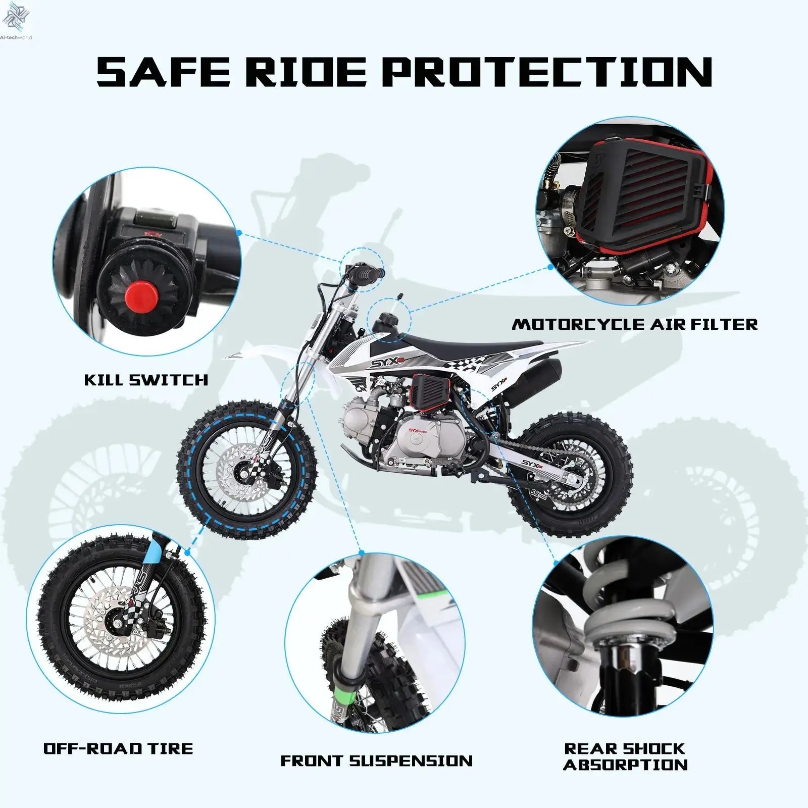SYX MOTO 110cc Dirt Bike Motorcycle for Teens & Adults Automatic Clutch Electric Start 4-Stroke Gas-Powered Off-Road Bike - Ai-TechWorld