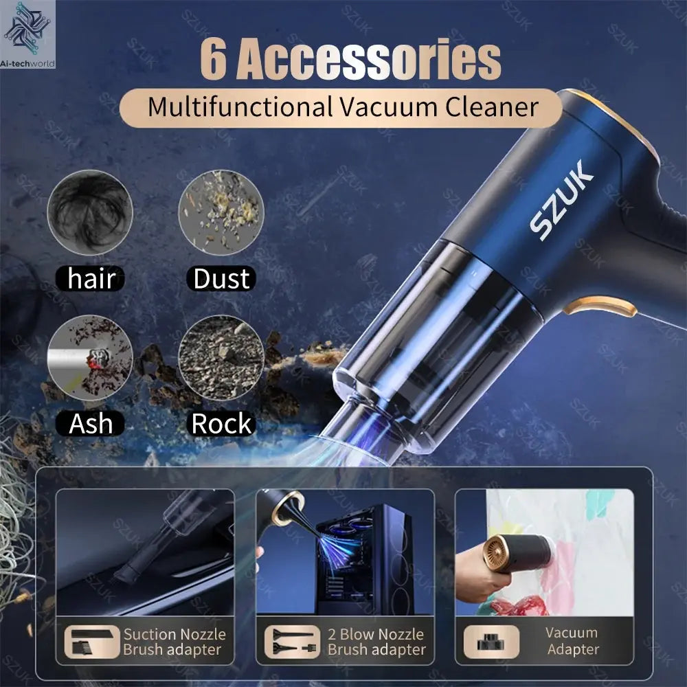 SZUK 98000PA Car Vacuum Cleaner Mini Powerful Cleaning Machine Strong Suction Handheld for Car  Wireless Portable Home Appliance Ai-TechWorld 