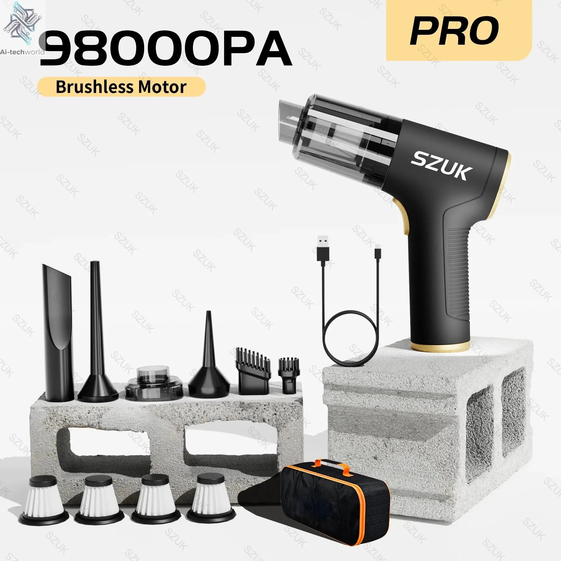 SZUK 98000PA Car Vacuum Cleaner Mini Powerful Cleaning Machine Strong Suction Handheld for Car  Wireless Portable Home Appliance Ai-TechWorld 