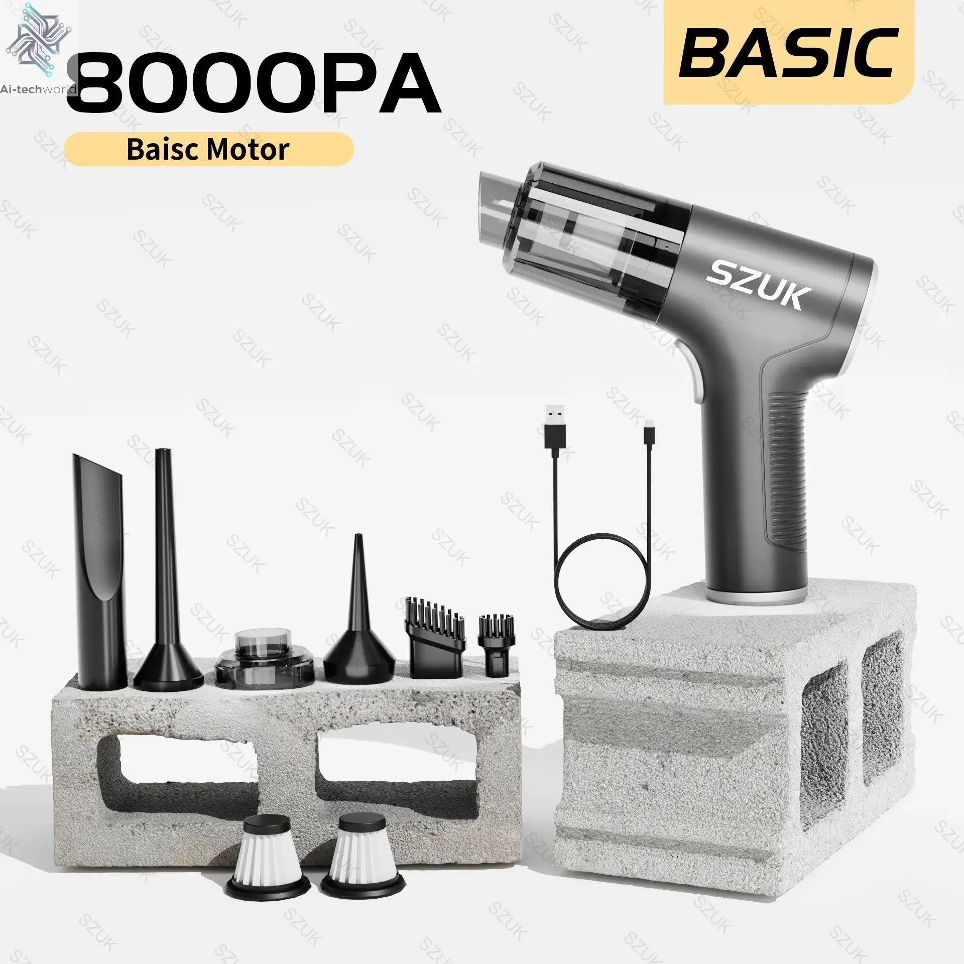 SZUK 98000PA Car Vacuum Cleaner Mini Powerful Cleaning Machine Strong Suction Handheld for Car  Wireless Portable Home Appliance Ai-TechWorld 