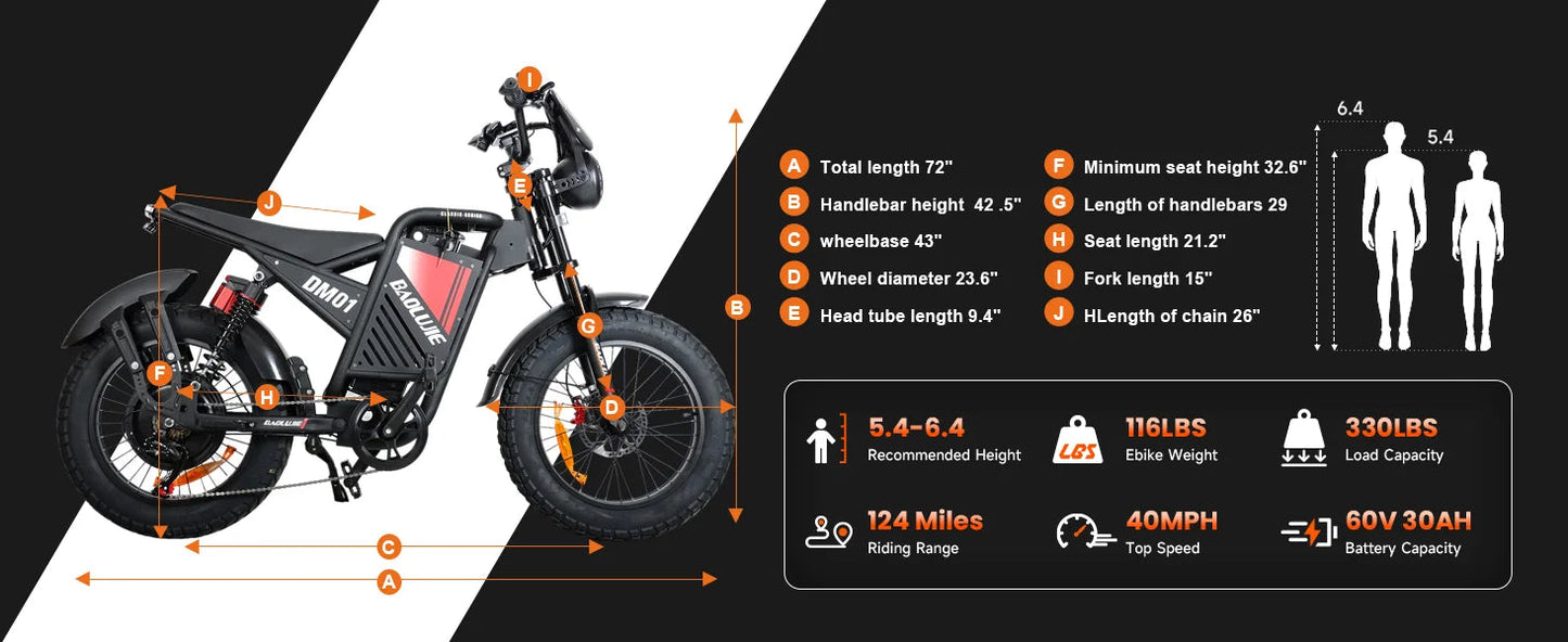 【1 Year Warranty】BAOLUJIE DM01 Electric Bike for Adult 2000W Motor Electric Bike 60V 30AH Moto 42MPH City Commuter Electric Bike Ai-TechWorld 