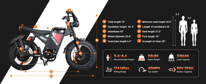【1 Year Warranty】BAOLUJIE DM01 Electric Bike for Adult 2000W Motor Electric Bike 60V 30AH Moto 42MPH City Commuter Electric Bike Ai-TechWorld 