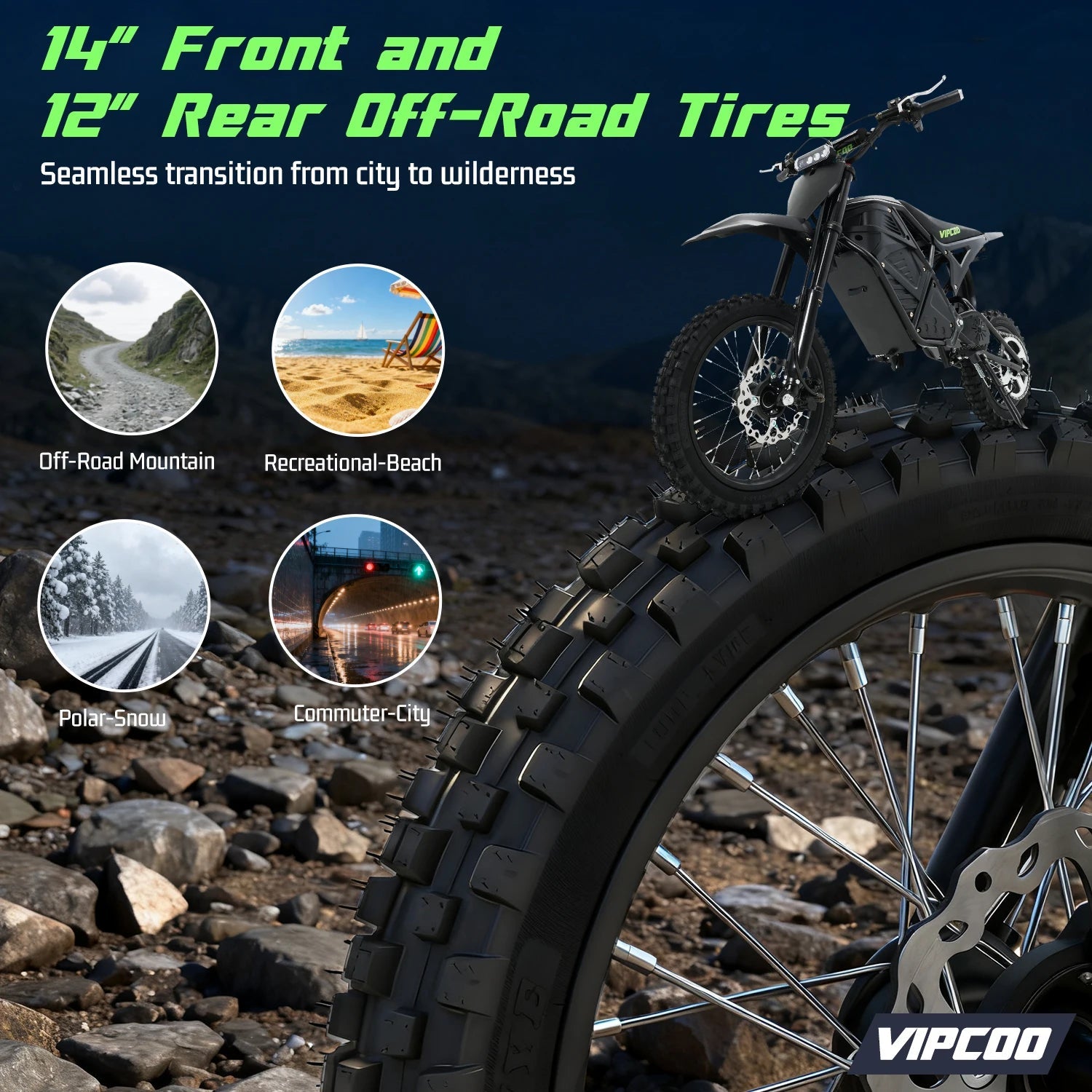 VIPCOO H3 Electric Motorcycle 3500W Motor 48V23AH Battery 63KM/H Max Speed 40-70KM Range Hydraulic Brakes Electric Mountain Bike Ai-TechWorld 