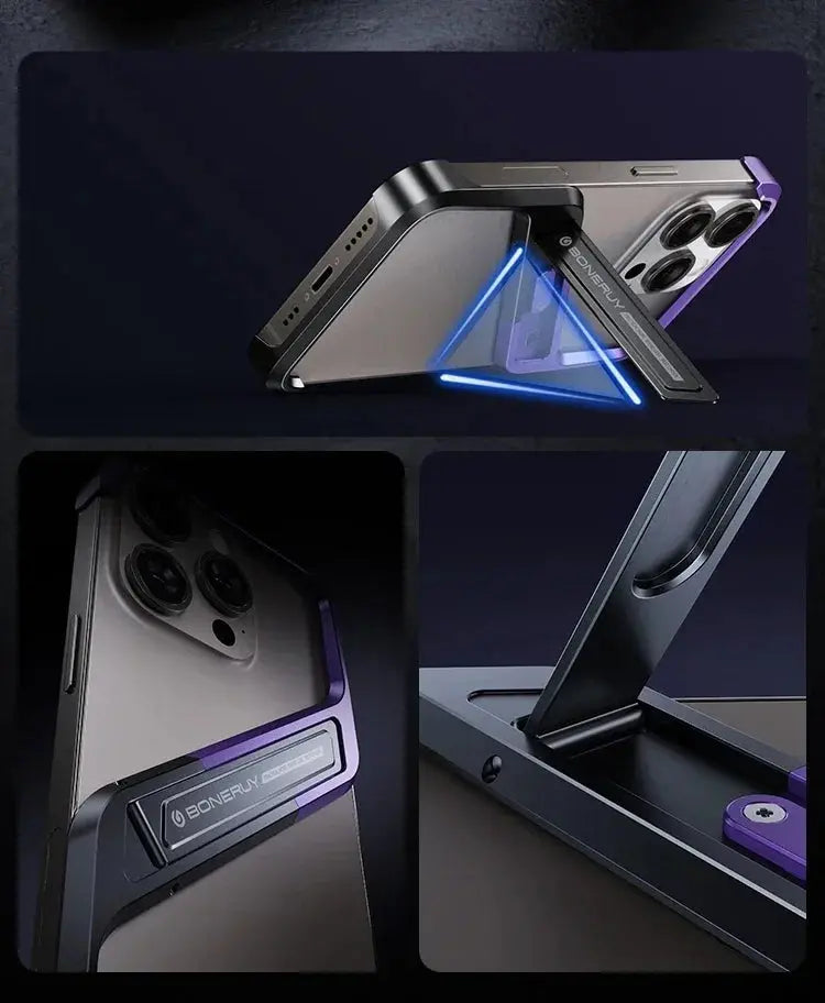 S-Shaped Metal Geometric Rimless Phone Case For iPhone 14 15 16 Pro Max 16ProMax Aluminum Alloy Hidden Stand Bracket Cover Funda Ai-TechWorld 