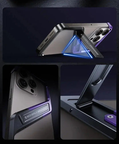 S-Shaped Metal Geometric Rimless Phone Case For iPhone 14 15 16 Pro Max 16ProMax Aluminum Alloy Hidden Stand Bracket Cover Funda Ai-TechWorld 