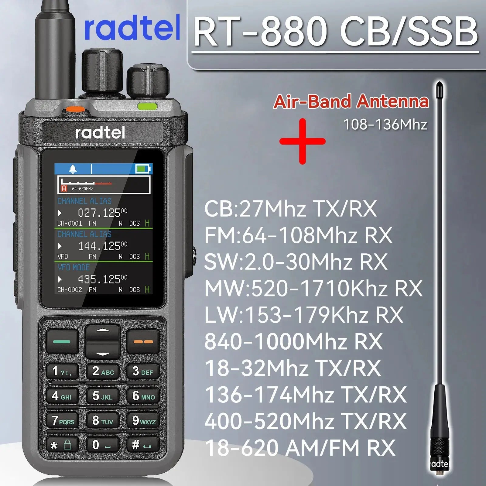 Radtel RT-880 10w Multi Band Ham Radio HF UHF VHF  with AM USB LSB CW CB LW MW SW SSB , 1024 Channels, Cross Band Repeaper Ai-TechWorld 