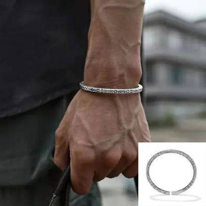 Retro Tibetan Six-Character Mantra Bracelet Scripture Lotus Opening Silver Plated Bracelet Twisted Line Men\\\'s Cuff Bracelet Ai-TechWorld 