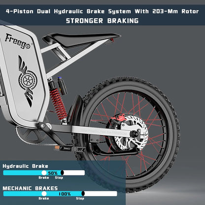 Four-Piston Hydraulic Brake Electric Dirt Bike 6000W Electric Motor 60V/30Ah 50MPH/7 Speed Off Road E-Bicycle Full Suspension Ai-TechWorld 