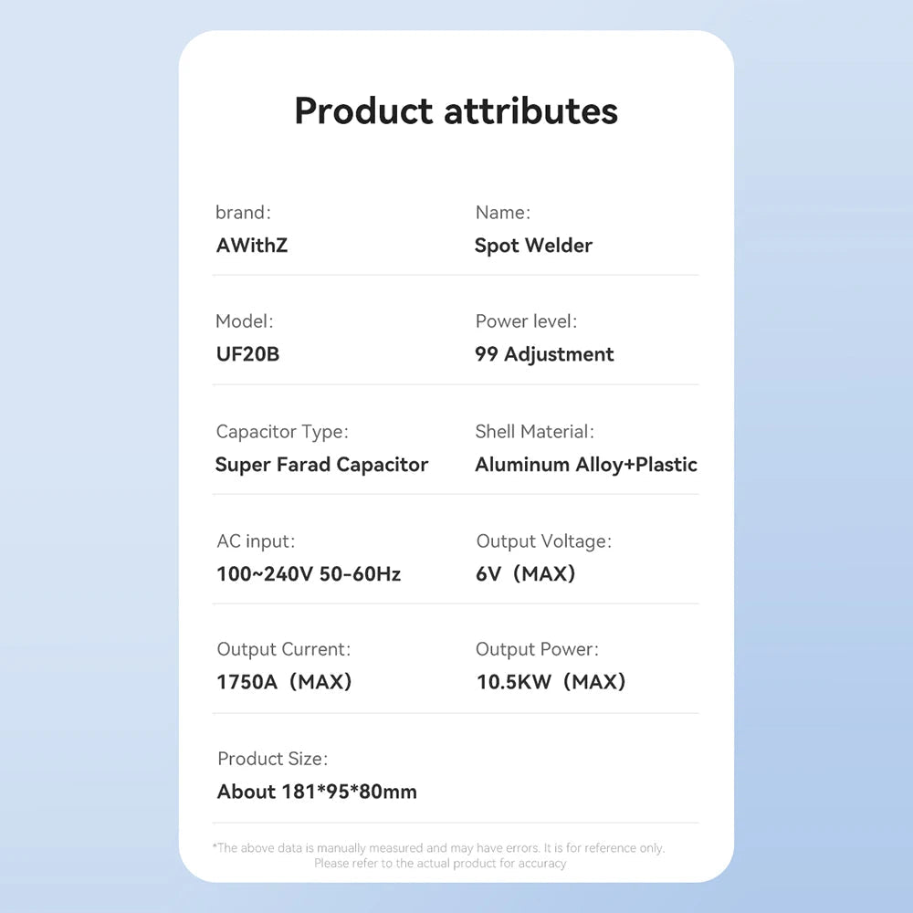 AWithZ UF20B Spot Welder Super Farad Capacitor Spot Welding Machine 18650 Lithium Battery DIY Nickel Sheet Welding Machine EU Ai-TechWorld 