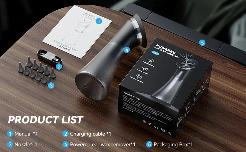 Electric Ear Wax Removal System Water Powered Ear Cleaning Tool with Irrigation Flusher 3 Pressure Settings Safe & Effective Ai-TechWorld 